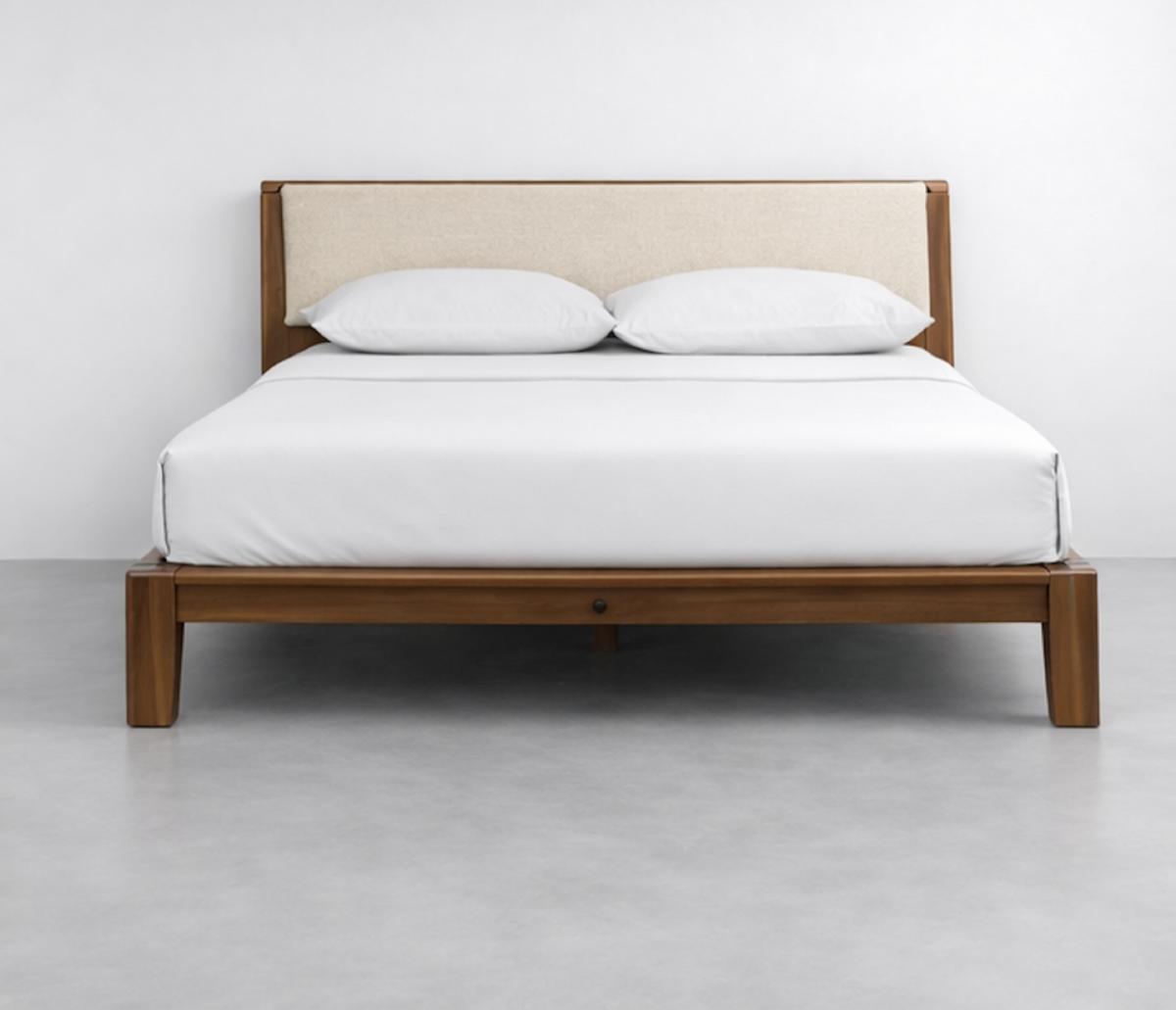 Luca Bed in walnut with cream headboard